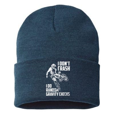 I Dont Crash I Do Random Gravity Checks Funny Motocross Sustainable Knit Beanie