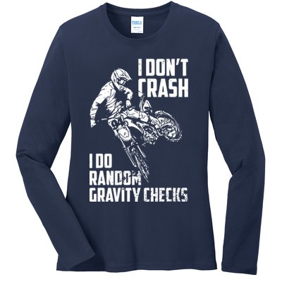 I Dont Crash I Do Random Gravity Checks Funny Motocross Ladies Long Sleeve Shirt