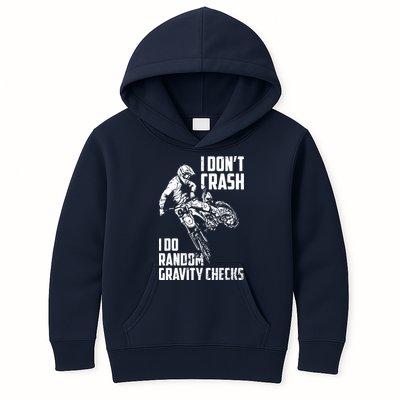 I Dont Crash I Do Random Gravity Checks Funny Motocross Kids Hoodie