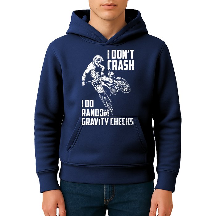 I Dont Crash I Do Random Gravity Checks Funny Motocross Kids Hoodie
