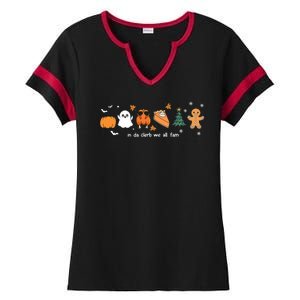 In Da Clerb We All Fam Christmas Thanksgiving Turkey Pumpkin Ladies Halftime Notch Neck Tee