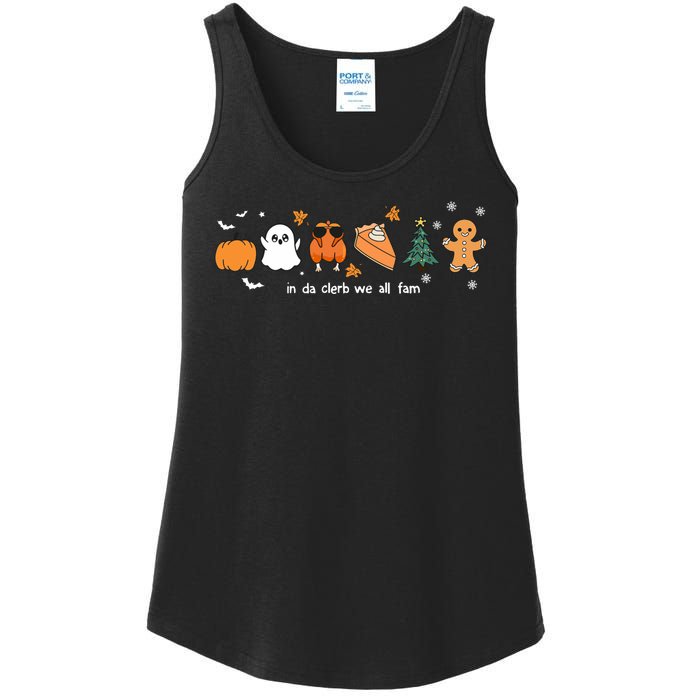 In Da Clerb We All Fam Christmas Thanksgiving Turkey Pumpkin Ladies Essential Tank