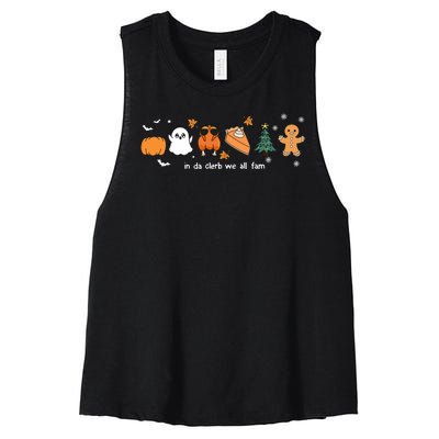 In Da Clerb We All Fam Christmas Thanksgiving Turkey Pumpkin Women's Racerback Cropped Tank