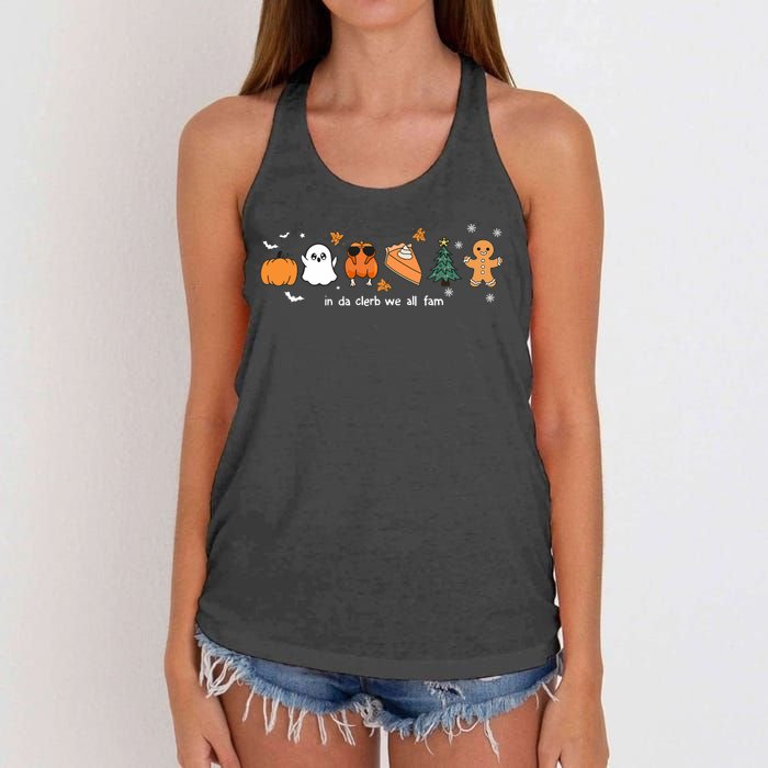 In Da Clerb We All Fam Christmas Thanksgiving Turkey Pumpkin Women's Knotted Racerback Tank