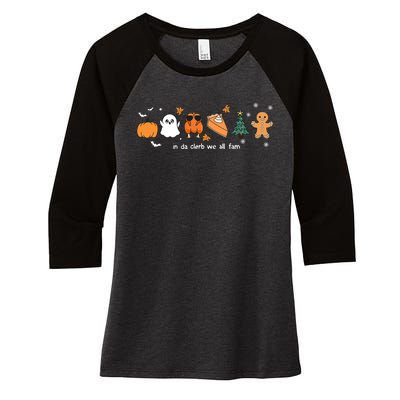 In Da Clerb We All Fam Christmas Thanksgiving Turkey Pumpkin Women's Tri-Blend 3/4-Sleeve Raglan Shirt