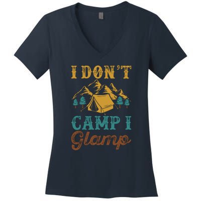 I Dont Camp I Glamp Wilderness Tent Camping Gift Women's V-Neck T-Shirt