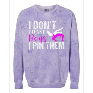 I Don't Chase Boys I Pin Them Shirt  Wrestling Girls  Colorblast Crewneck Sweatshirt