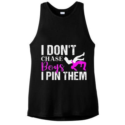 I Don't Chase Boys I Pin Them Shirt  Wrestling Girls  Ladies PosiCharge Tri-Blend Wicking Tank