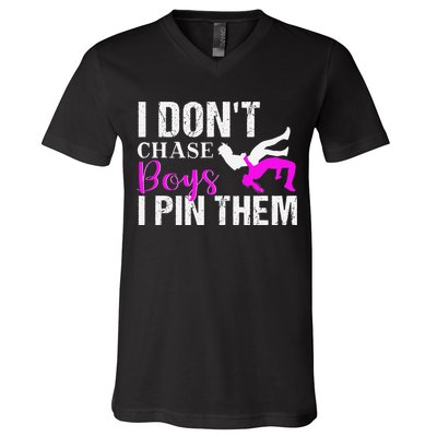 I Don't Chase Boys I Pin Them Shirt  Wrestling Girls  V-Neck T-Shirt