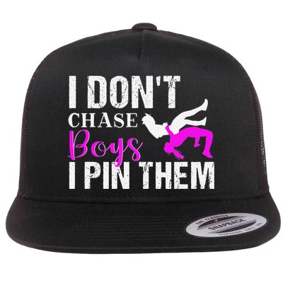 I Don't Chase Boys I Pin Them Shirt  Wrestling Girls  Flatbill Hat