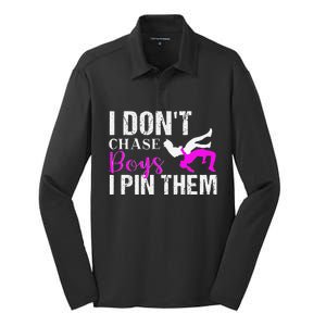 I Don't Chase Boys I Pin Them Shirt  Wrestling Girls  Silk Touch Performance Long Sleeve Polo