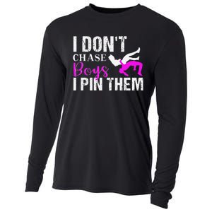 I Don't Chase Boys I Pin Them Shirt  Wrestling Girls  Cooling Performance Long Sleeve Crew