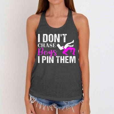 I Don't Chase Boys I Pin Them Shirt  Wrestling Girls  Women's Knotted Racerback Tank