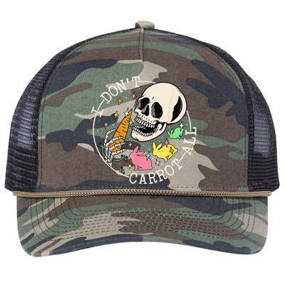 I Don't Carrot All Easter Skull Funny Easter Skeleton Retro Rope Trucker Hat Cap