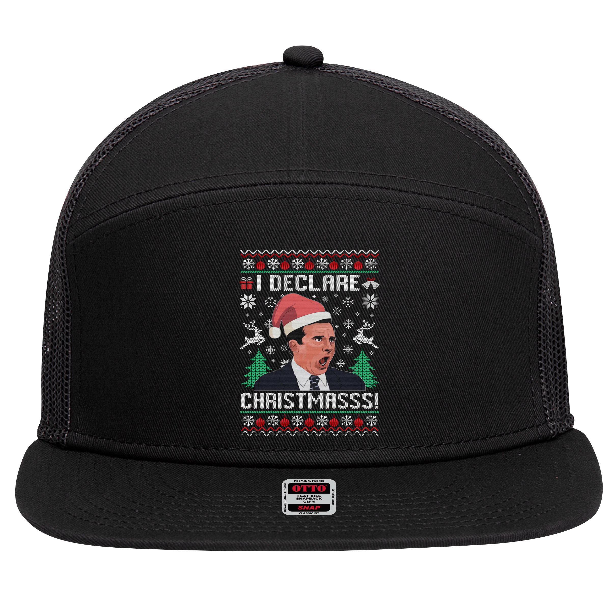 I Declare Christmas, The Office Christmas Sweater 7 Panel Mesh Trucker Snapback Hat