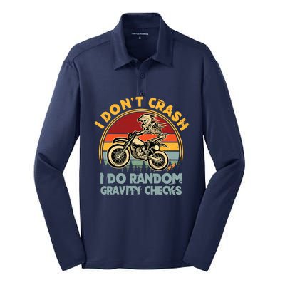 I Don't Crash I Do Random Gravity Checks Dirt Bike Silk Touch Performance Long Sleeve Polo