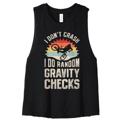 I Dont Crash I Do Random Gravity Checks Mountain Biking Women's Racerback Cropped Tank