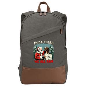 In Da Clerb We All Fam Funny Santa Jesus Christmas Christian Cotton Canvas Backpack