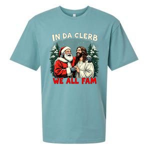 In Da Clerb We All Fam Funny Santa Jesus Christmas Christian Sueded Cloud Jersey T-Shirt