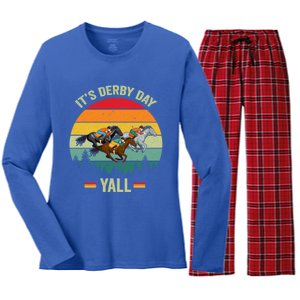 It's Derby Day Yall Retro Derby Horse Racing Lovers Gift Women's Long Sleeve Flannel Pajama Set 