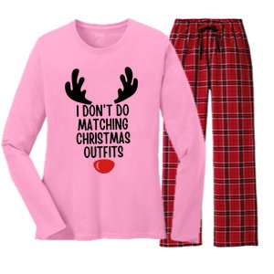 I Dont Do Matching Christmas Outfits Reindeer Christmas Gift Women's Long Sleeve Flannel Pajama Set 