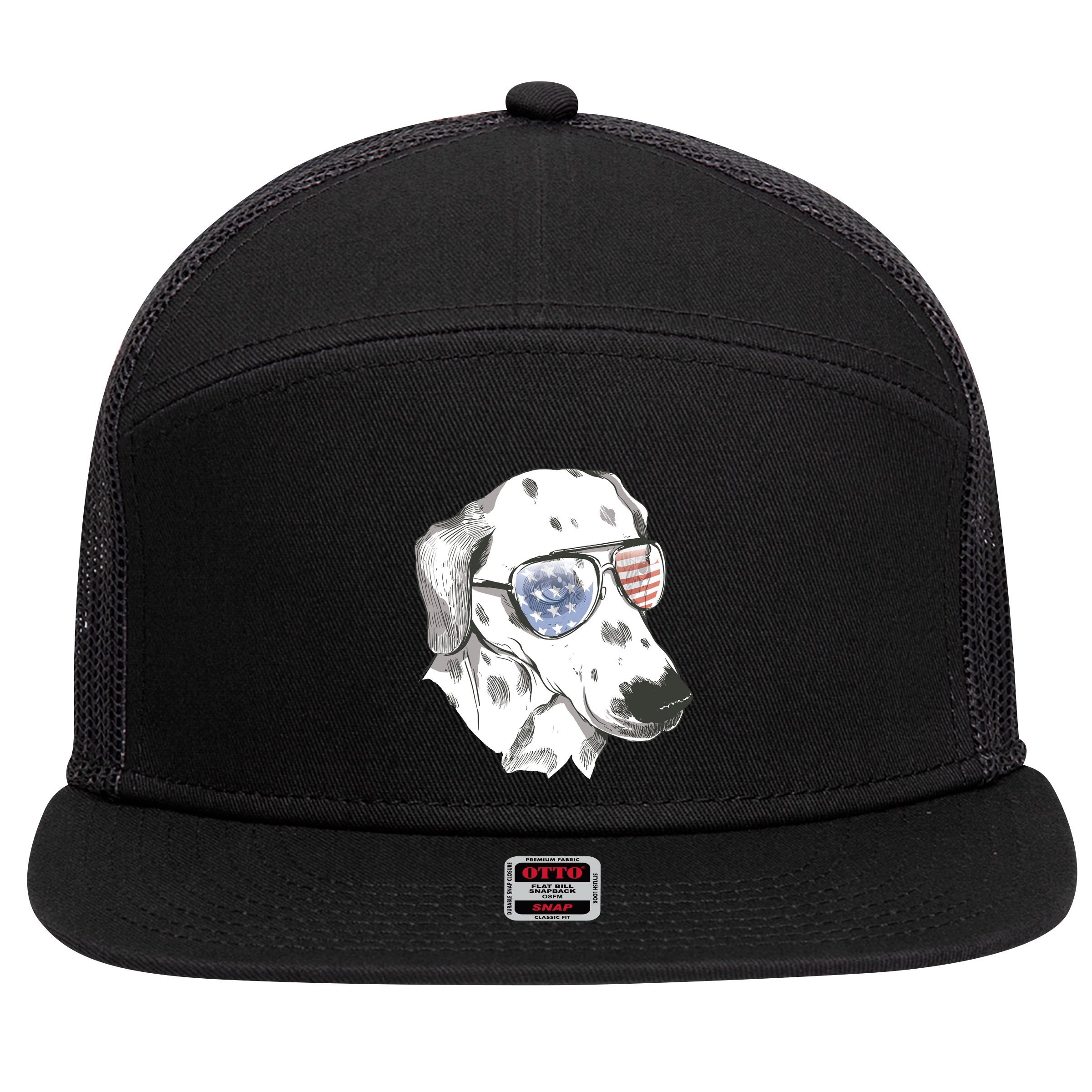 Independence Day Dalmatian Dog 7 Panel Mesh Trucker Snapback Hat