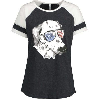 Independence Day Dalmatian Dog Enza Ladies Jersey Colorblock Tee