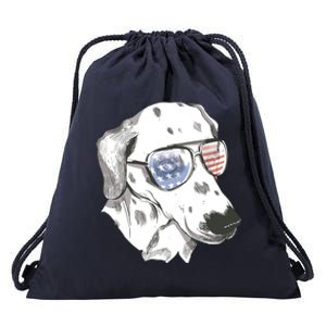 Independence Day Dalmatian Dog Drawstring Bag