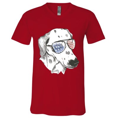 Independence Day Dalmatian Dog V-Neck T-Shirt