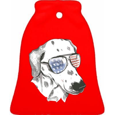 Independence Day Dalmatian Dog Ceramic Bell Ornament