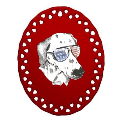 Independence Day Dalmatian Dog Ceramic Oval Ornament