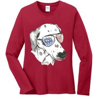 Independence Day Dalmatian Dog Ladies Long Sleeve Shirt