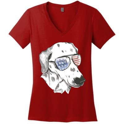 Independence Day Dalmatian Dog Women's V-Neck T-Shirt