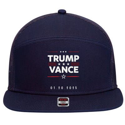 Inauguration Day Date 47th President Donald Trump 2025 Vance 7 Panel Mesh Trucker Snapback Hat