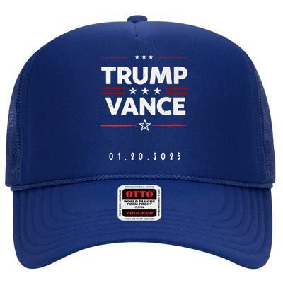 Inauguration Day Date 47th President Donald Trump 2025 Vance High Crown Mesh Back Trucker Hat