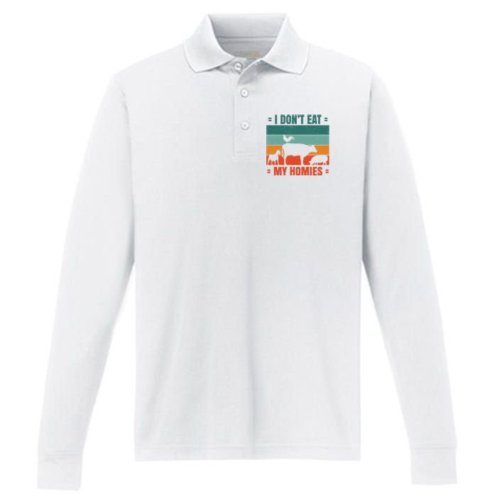 I Don't Eat My Homies Vegan Performance Long Sleeve Polo