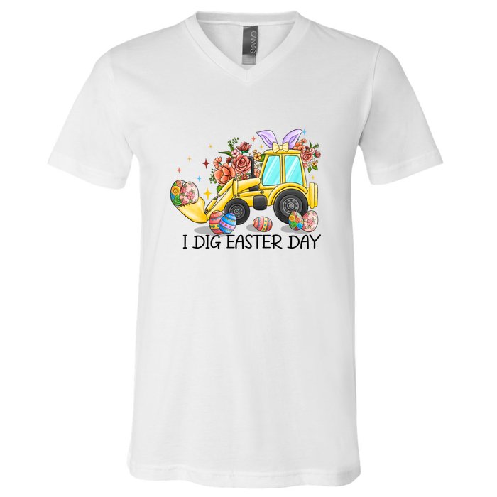 I Dig Easter Day Gift Easter Egg Floral V-Neck T-Shirt