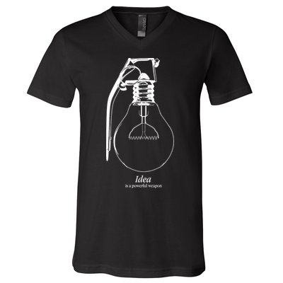Idea Is A Powerful Weapon Light bulb Grenade V-Neck T-Shirt