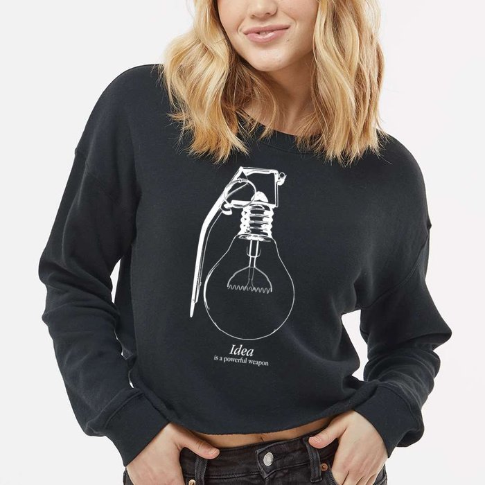 Idea Is A Powerful Weapon Light bulb Grenade Cropped Pullover Crew