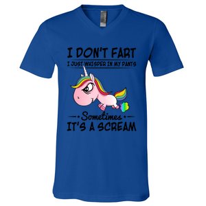 I Don't Fart I Just Whisper Unicorn Funny Gift V-Neck T-Shirt