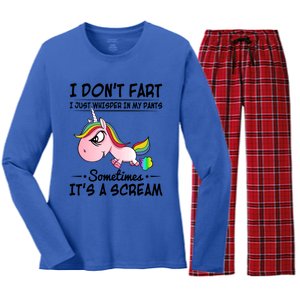 I Don't Fart I Just Whisper Unicorn Funny Gift Women's Long Sleeve Flannel Pajama Set 