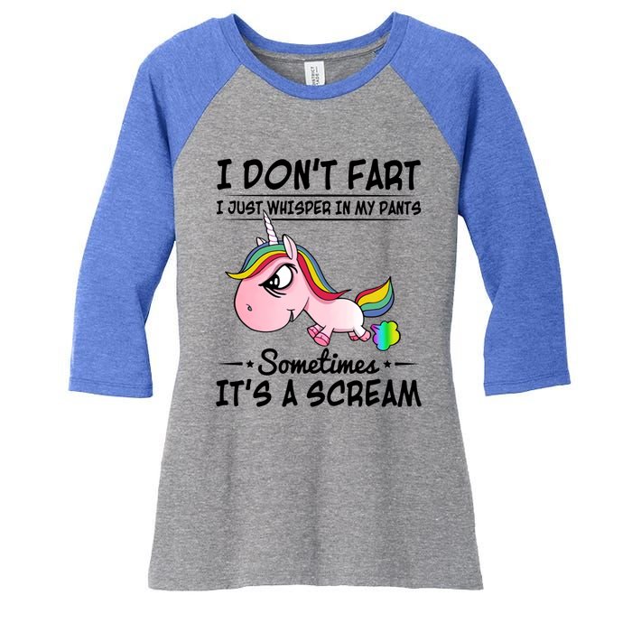 I Don't Fart I Just Whisper Unicorn Funny Gift Women's Tri-Blend 3/4-Sleeve Raglan Shirt