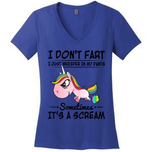 I Don't Fart I Just Whisper Unicorn Funny Gift Women's V-Neck T-Shirt