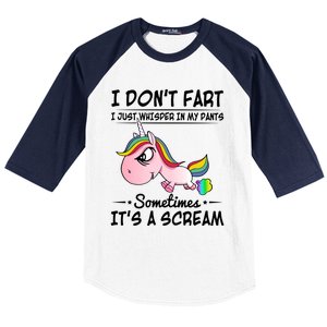 I Don't Fart I Just Whisper Unicorn Funny Gift Baseball Sleeve Shirt