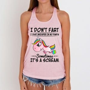 I Don't Fart I Just Whisper Unicorn Funny Gift Women's Knotted Racerback Tank