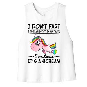 I Don't Fart I Just Whisper Unicorn Funny Gift Women's Racerback Cropped Tank