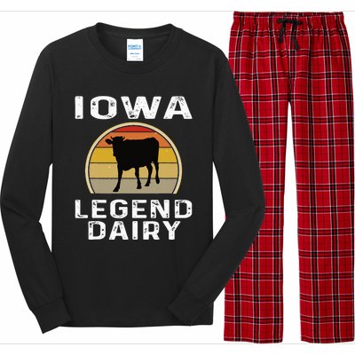 Iowa Dairy Farmer Legend Dairy Cow Cattle Funny Retro Sunset Long Sleeve Pajama Set