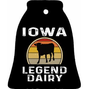 Iowa Dairy Farmer Legend Dairy Cow Cattle Funny Retro Sunset Ceramic Bell Ornament