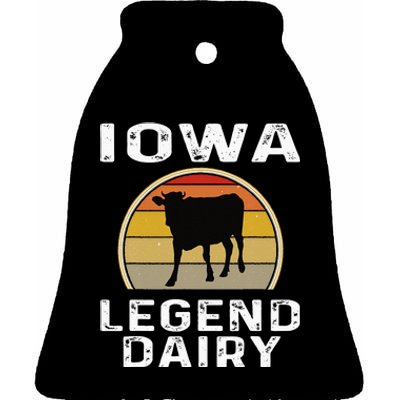 Iowa Dairy Farmer Legend Dairy Cow Cattle Funny Retro Sunset Ceramic Bell Ornament