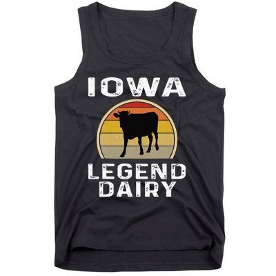 Iowa Dairy Farmer Legend Dairy Cow Cattle Funny Retro Sunset Tank Top